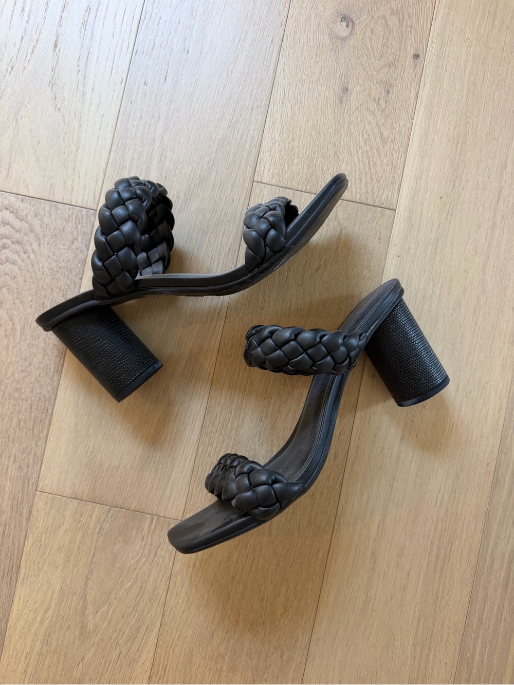 Black Braided Strap Block Heel Sandals